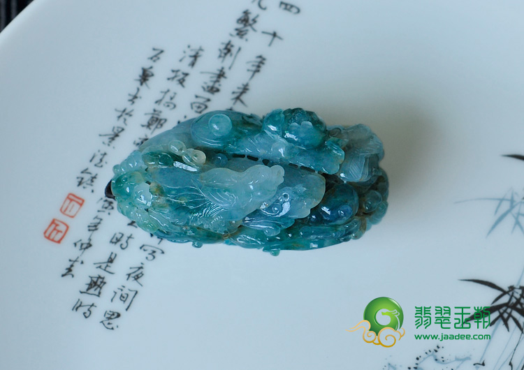 糯冰种飘花缅甸翡翠富贵花开挂件