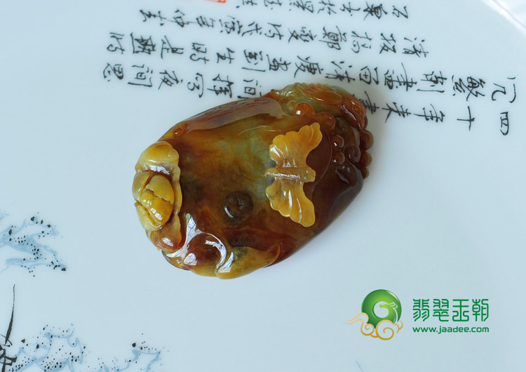 糯冰种褐红翡缅甸翡翠富贵满堂挂件