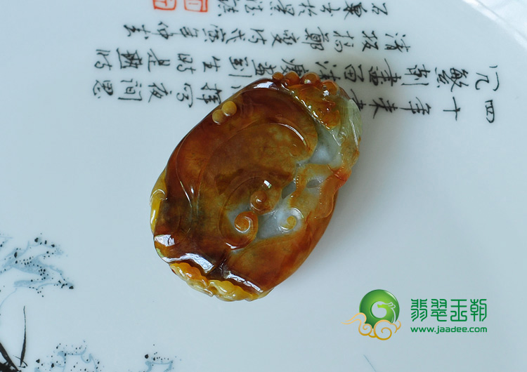 糯冰种褐红翡缅甸翡翠富贵满堂挂件