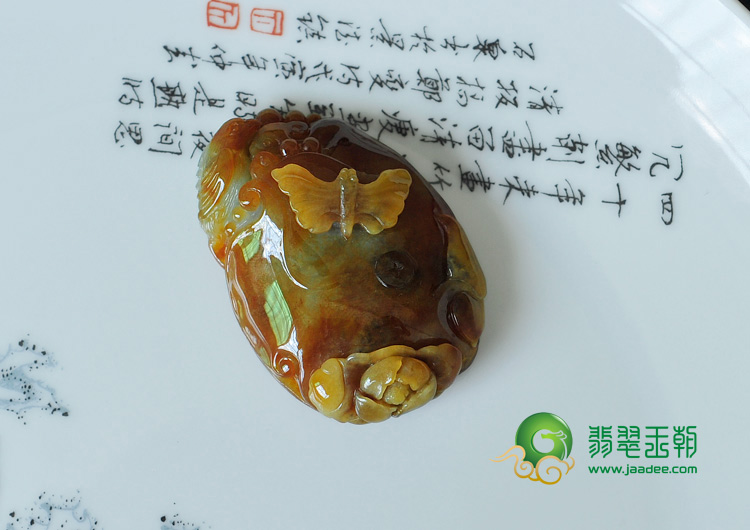 糯冰种褐红翡缅甸翡翠富贵满堂挂件