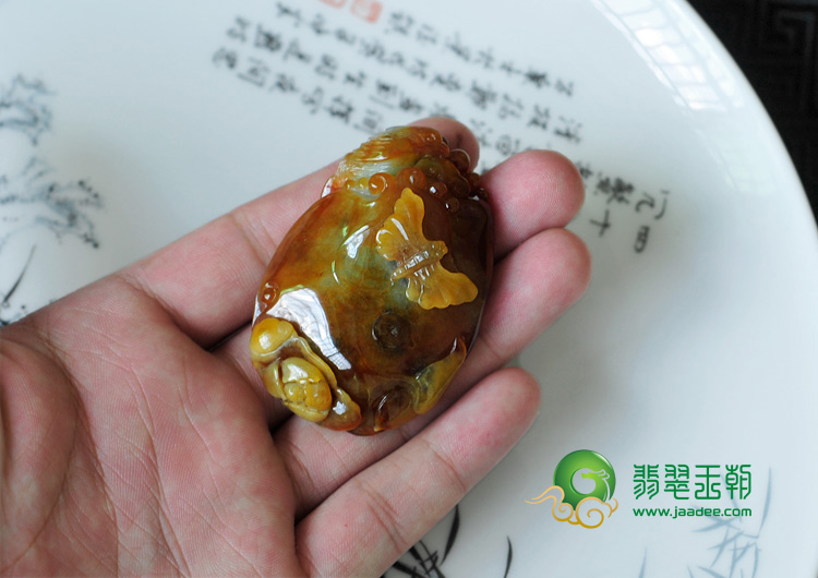 糯冰种褐红翡缅甸翡翠富贵满堂挂件
