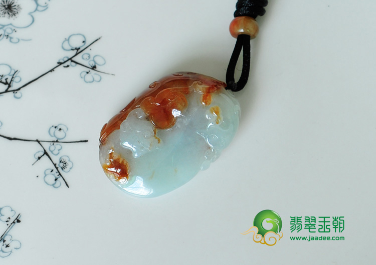 糯冰种红黄翡缅甸翡翠龙凤呈祥挂件