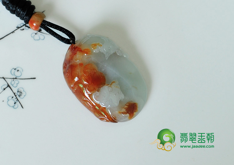 糯冰种红黄翡缅甸翡翠龙凤呈祥挂件