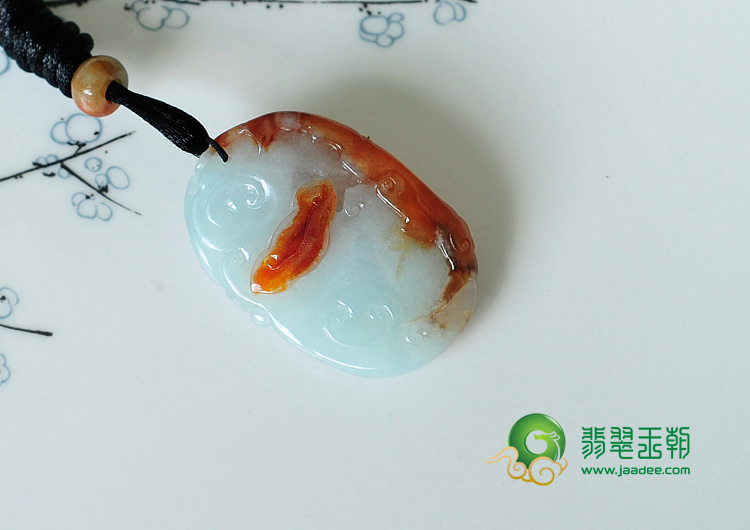 糯冰种红黄翡缅甸翡翠龙凤呈祥挂件