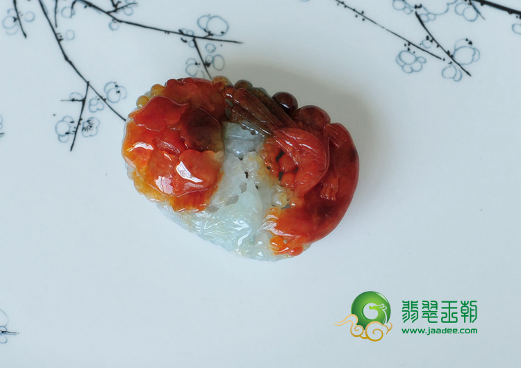 糯冰种红翡缅甸翡翠富贵双喜挂件