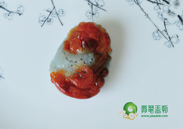 糯冰种红翡缅甸翡翠富贵双喜挂件