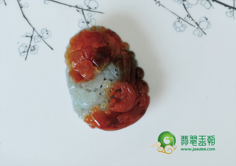 糯冰种红翡缅甸翡翠富贵双喜挂件