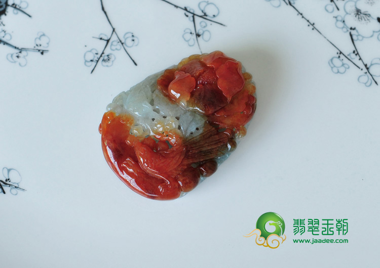 糯冰种红翡缅甸翡翠富贵双喜挂件