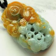 糯冰种黄翡缅甸翡翠如意寿挂件