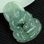冰种飘花缅甸翡翠观音挂件