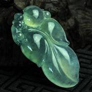 冰种飘花缅甸翡翠叶子挂件