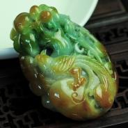 糯冰种黄加绿缅甸翡翠鸟语花香挂件