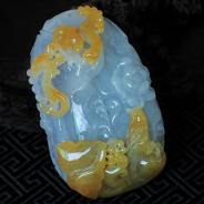 冰种黄翡紫罗兰缅甸翡翠鸟语花香手玩件