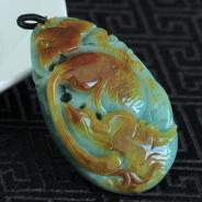 糯冰种褐黄翡缅甸翡翠年年有余挂件