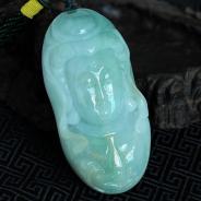 糯冰种晴水缅甸翡翠观音头手玩件