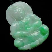 糯冰种翠色缅甸翡翠观音挂件