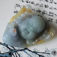 糯冰种晴水黄翡缅甸翡翠佛头挂件