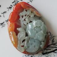 糯冰种晴水红翡缅甸翡翠富贵花开挂件