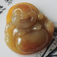 糯冰种黄翡缅甸翡翠玉佛挂件