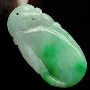 糯冰种翠色缅甸翡翠如意挂件