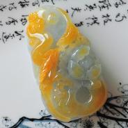 糯冰种晴水黄翡缅甸翡翠富贵双喜挂件