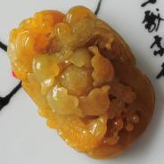 糯冰种黄翡缅甸翡翠富贵双喜挂件