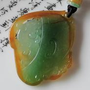 冰种黄加绿缅甸翡翠龙凤呈祥挂件