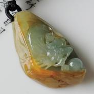 冰种晴水黄翡缅甸翡翠龙凤呈祥挂件