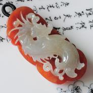 糯冰种红翡缅甸翡翠龙凤呈祥挂件