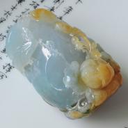 糯冰种黄翡飘花缅甸翡翠富贵花开手玩件