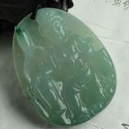 冰种晴水略飘花缅甸翡翠莲花观音挂件