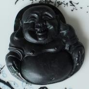 糯冰种墨翠缅甸翡翠玉佛挂件