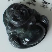 冰种墨翠缅甸翡翠玉佛挂件