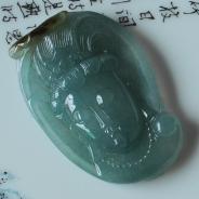 冰种晴水黄翡缅甸翡翠观音头挂件