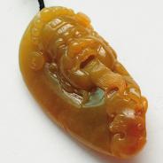 糯冰种黄翡缅甸翡翠财神头挂件