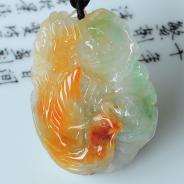 糯冰种三彩缅甸翡翠凤戏牡丹挂件