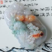 糯冰种三彩缅甸翡翠英明神武挂件