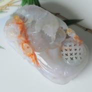 糯冰种三彩缅甸翡翠年年有余挂件