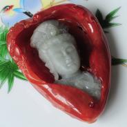 细糯种红翡缅甸翡翠龙凤观音头挂件