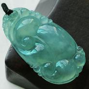 冰种晴水略飘花缅甸翡翠如意挂件