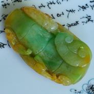 糯冰种黄加绿缅甸翡翠节节高升挂件