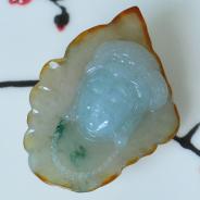 糯冰种黄翡飘花缅甸翡翠观音头挂件