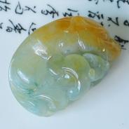 冰种黄翡飘花缅甸翡翠吉祥如意挂件