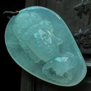 冰种淡晴水缅甸翡翠观音头挂件