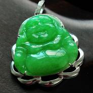 糯冰种苹果绿缅甸翡翠包白金玉佛挂件（真钻）
