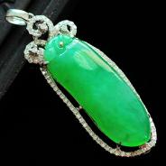 冰种苹果绿缅甸翡翠包白金福瓜挂件（真钻）