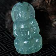冰种晴水缅甸翡翠观音挂件