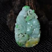 糯冰种三彩缅甸翡翠富贵花开挂件