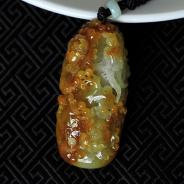 糯冰种红黄翡缅甸翡翠富贵花开挂件