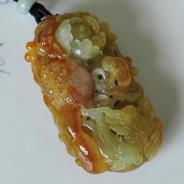 糯冰种红黄翡缅甸翡翠富贵花开挂件
